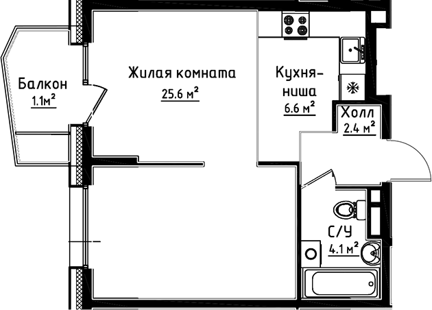 Планировка — Коллекция, Студия, 39 м²