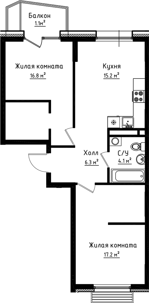 Планировка — Коллекция, 2-комн., 60 м²