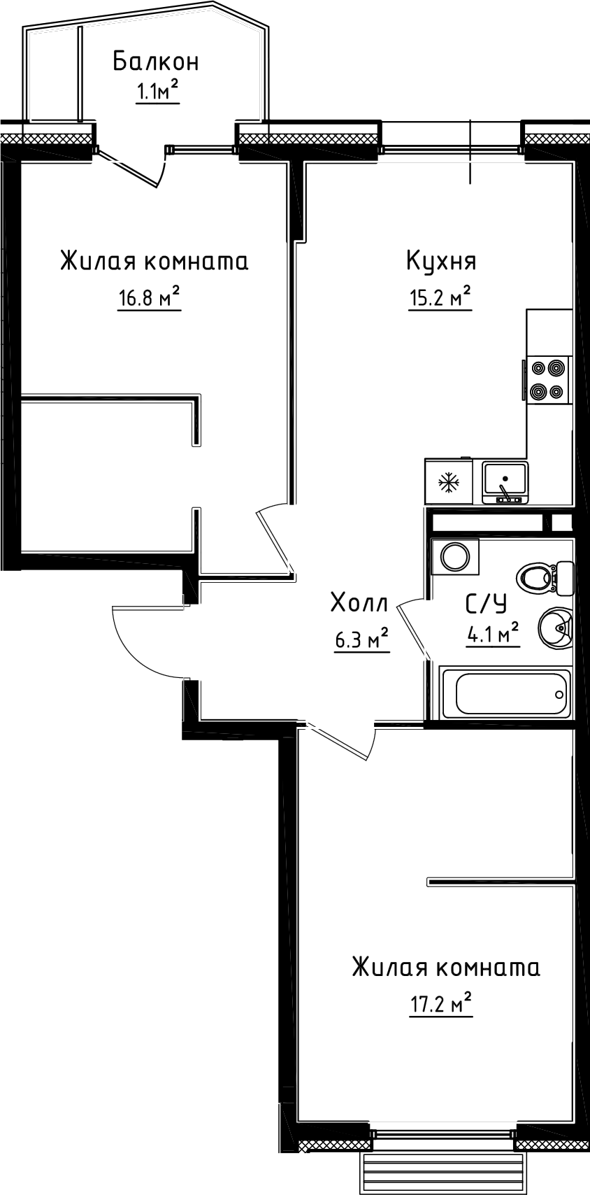 Планировка — Коллекция, 2-комн., 60 м²