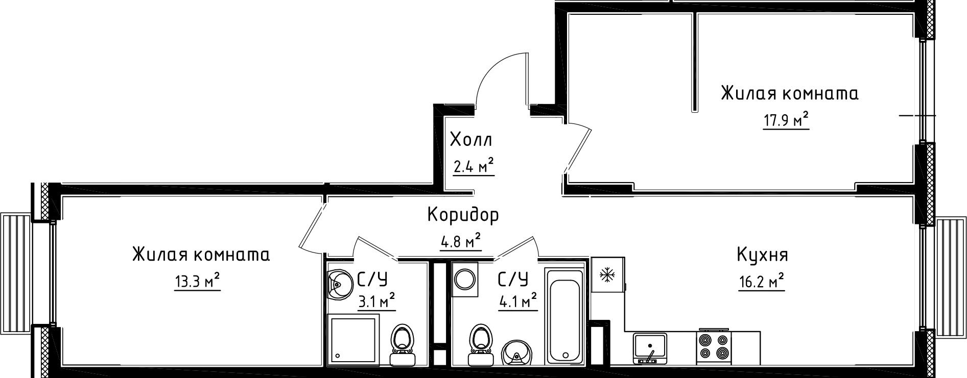 Планировка — Коллекция, 2-комн., 62 м²