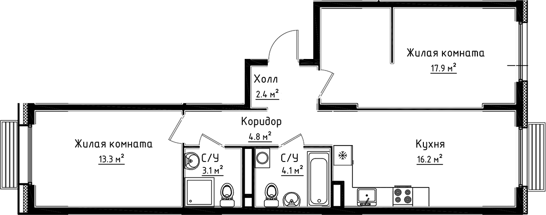 Планировка — Коллекция, 2-комн., 62 м²