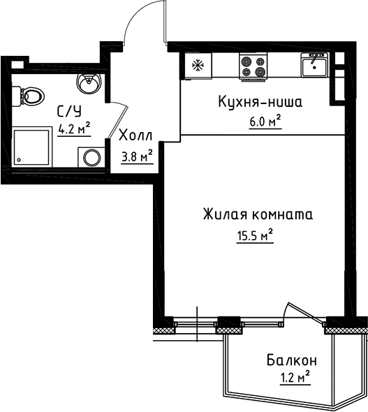 Планировка — Коллекция, Студия, 30 м²