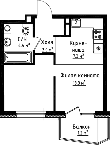 Планировка — Коллекция, 2-комн., 33 м²