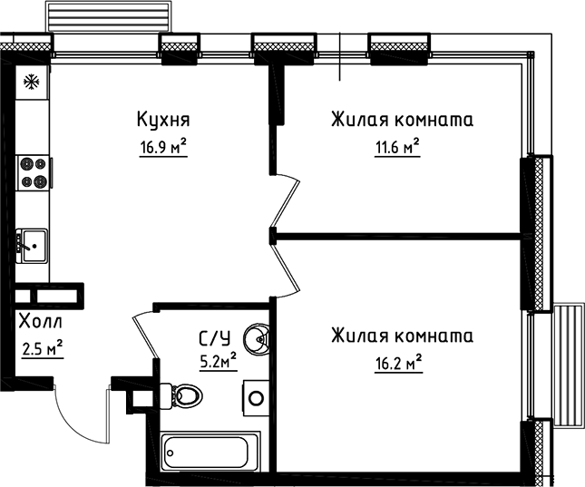 Планировка — Коллекция, 2-комн., 52 м²