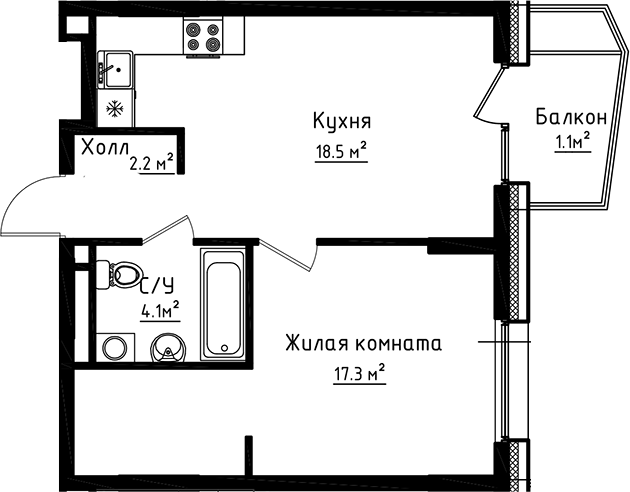 Планировка — Коллекция, 1-комн., 42 м²