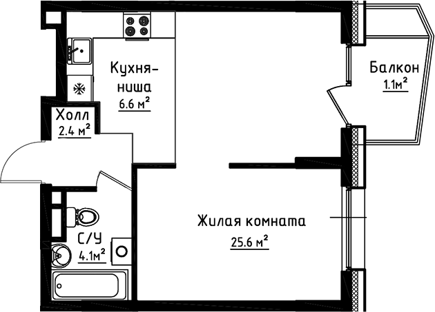 Планировка — Коллекция, Студия, 39 м²