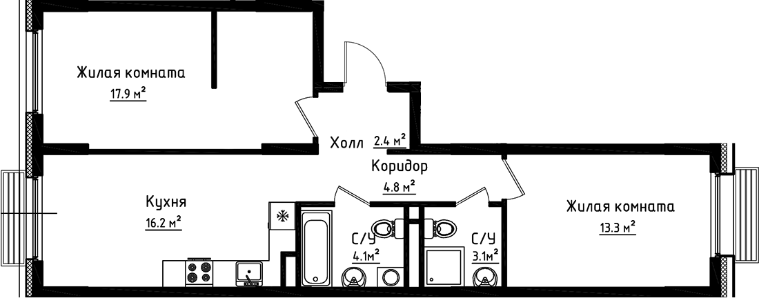 Планировка — Коллекция, 2-комн., 62 м²