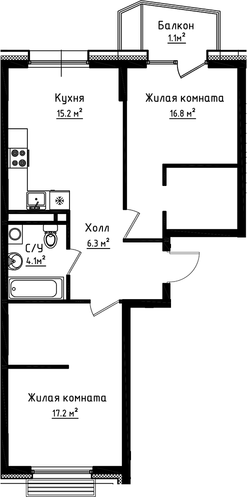 Планировка — Коллекция, 2-комн., 60 м²