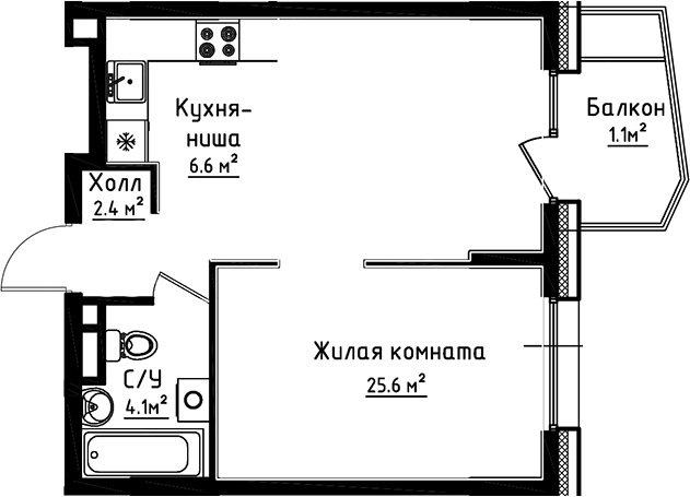 Планировка — Коллекция, Студия, 39 м²
