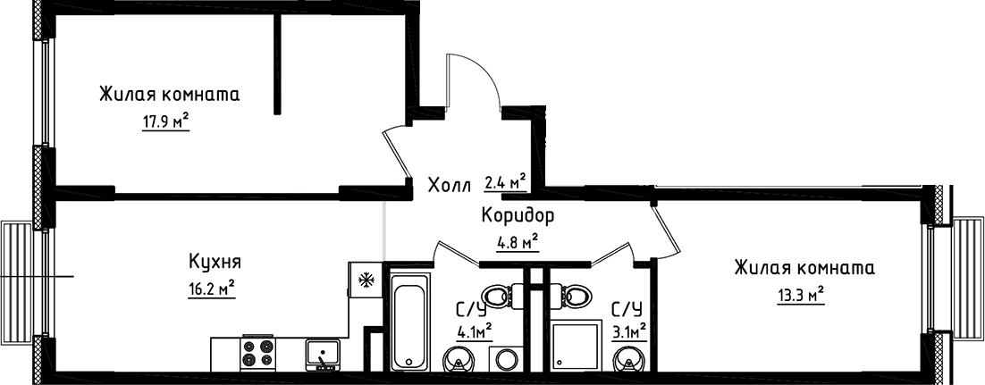 Планировка — Коллекция, 2-комн., 62 м²