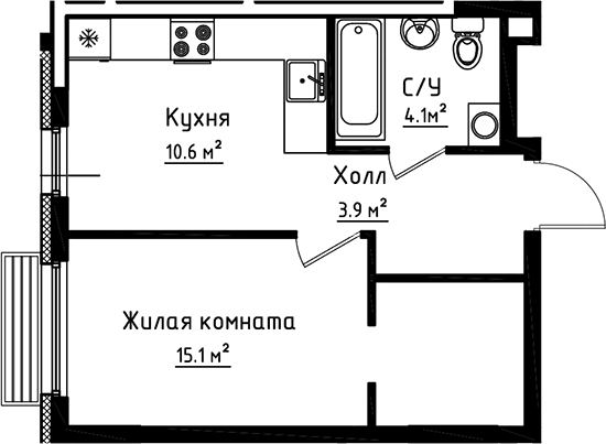 Планировка — Коллекция, 1-комн., 34 м²