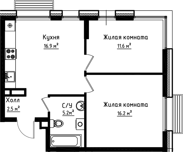 Планировка — Коллекция, 2-комн., 52 м²