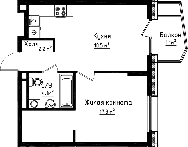 Планировка — Коллекция, 1-комн., 42 м²