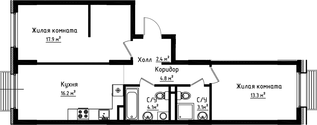Планировка — Коллекция, 2-комн., 62 м²