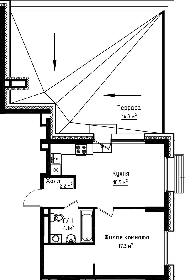 Планировка — Коллекция, 1-комн., 42 м²