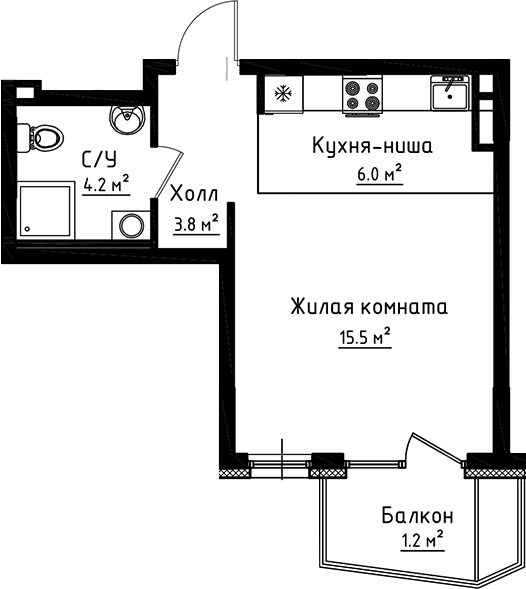 Планировка — Коллекция, Студия, 30 м²