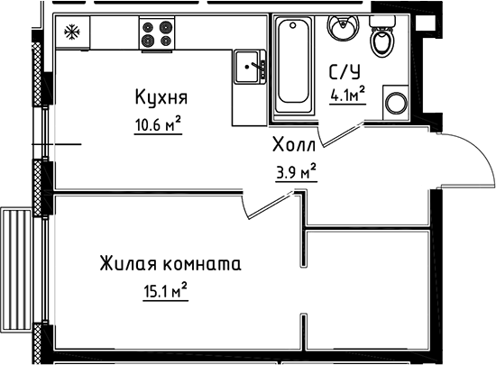 Планировка — Коллекция, 1-комн., 34 м²