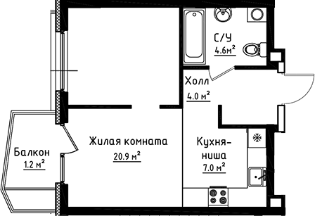 Планировка — Коллекция, Студия, 37 м²
