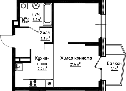 Планировка — Коллекция, Студия, 38 м²
