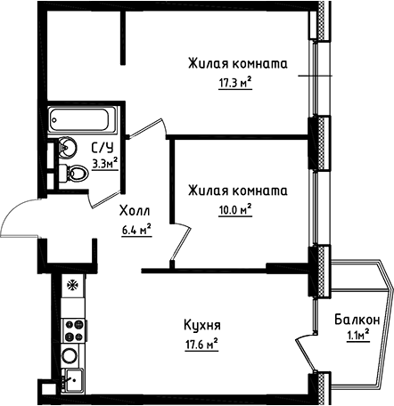 Планировка — Коллекция, 2-комн., 55 м²