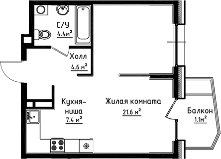 Планировка — Коллекция, Студия, 38 м²
