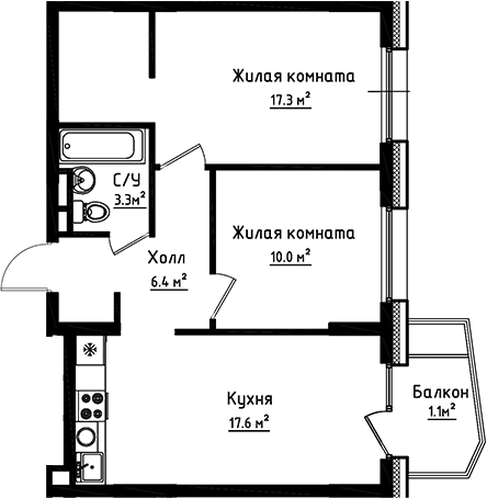 Планировка — Коллекция, 2-комн., 55 м²