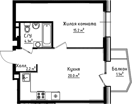 Планировка — Коллекция, 1-комн., 42 м²