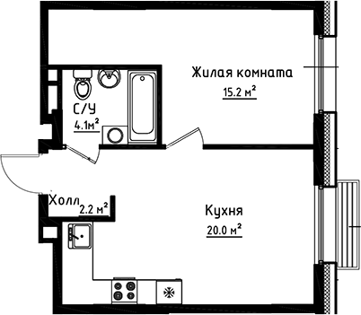 Планировка — Коллекция, 1-комн., 42 м²