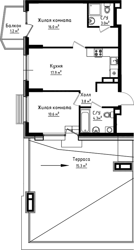 Планировка — Коллекция, 2-комн., 56 м²