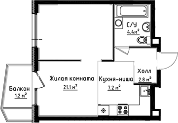 Планировка — Коллекция, Студия, 36 м²