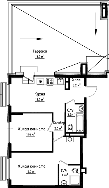 Планировка — Коллекция, 2-комн., 54 м²