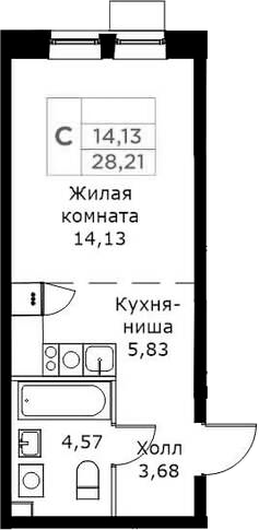 Планировка — КИТ, Студия, 28 м²