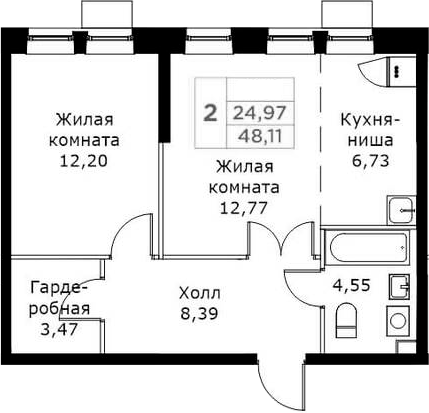 Планировка — КИТ, 2-комн., 48 м²