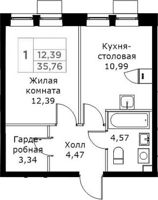Планировка — КИТ, 1-комн., 36 м²