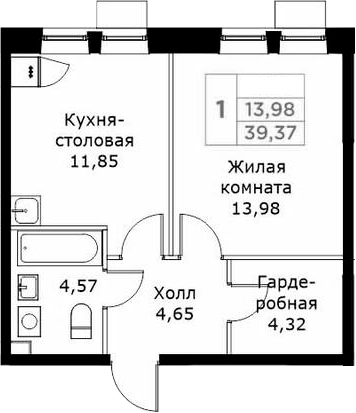 Планировка — КИТ, 1-комн., 39 м²