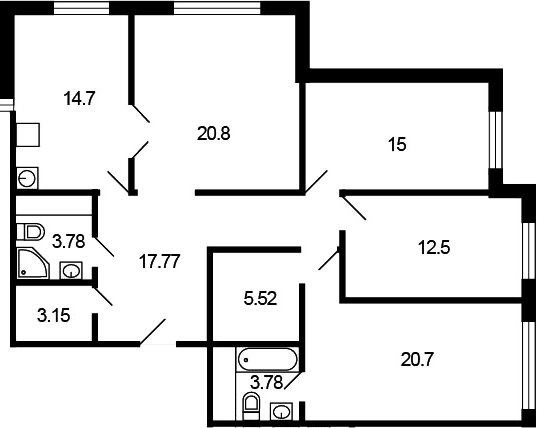 Планировка — Болтино, 4-комн., 118 м²