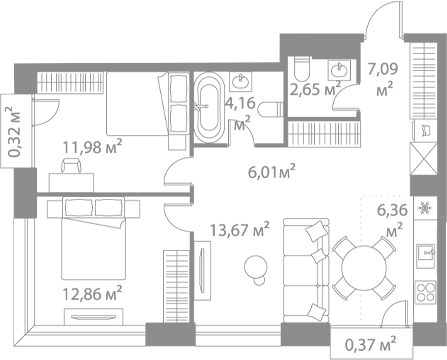 Планировка — LIFE Варшавская, 3-комн., 65 м²