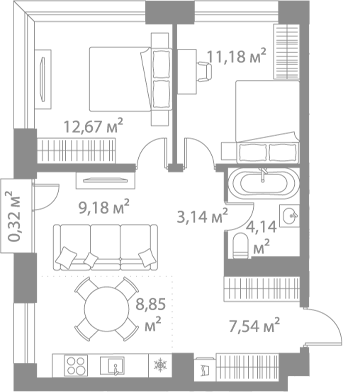 Планировка — LIFE Варшавская, 3-комн., 57 м²