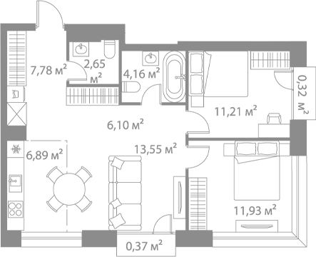 Планировка — LIFE Варшавская, 3-комн., 64 м²