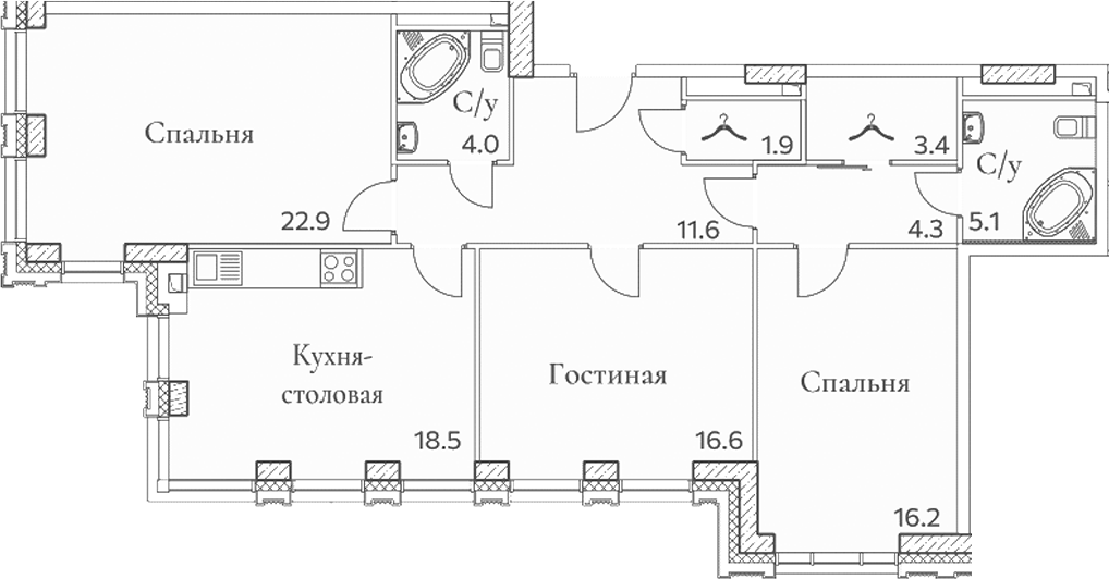 Планировка — Клубный дом Full House, 4-комн., 105 м²