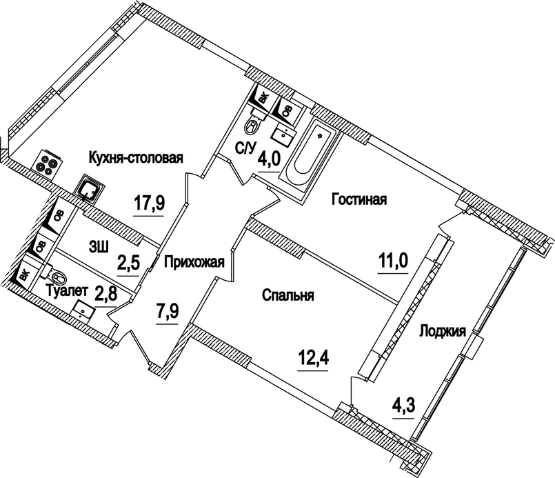 Планировка — Рассказово, 3-комн., 59 м²