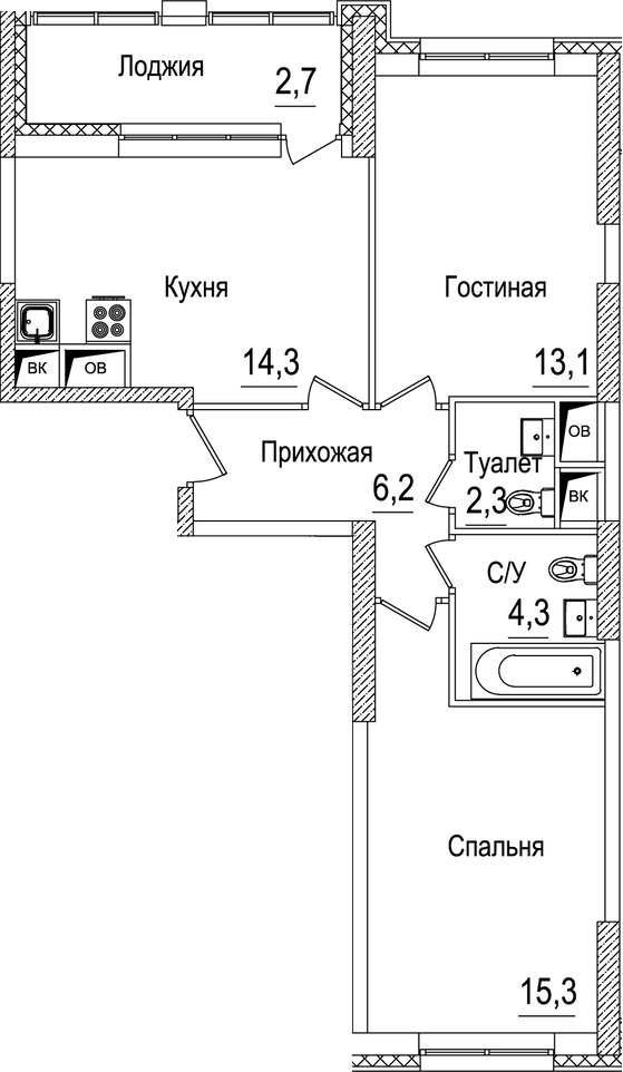 Планировка — Рассказово, 2-комн., 56 м²