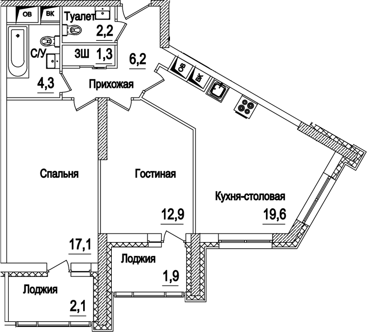 Планировка — Рассказово, 3-комн., 64 м²