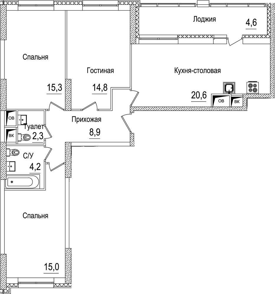 Планировка — Рассказово, 4-комн., 82 м²