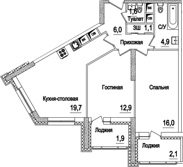 Планировка — Рассказово, 3-комн., 62 м²