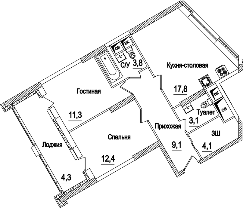 Планировка — Рассказово, 3-комн., 62 м²
