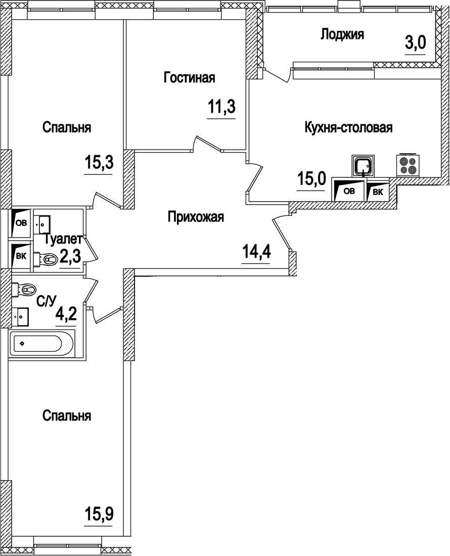 Планировка — Рассказово, 4-комн., 78 м²