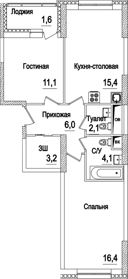 Планировка — Рассказово, 3-комн., 58 м²