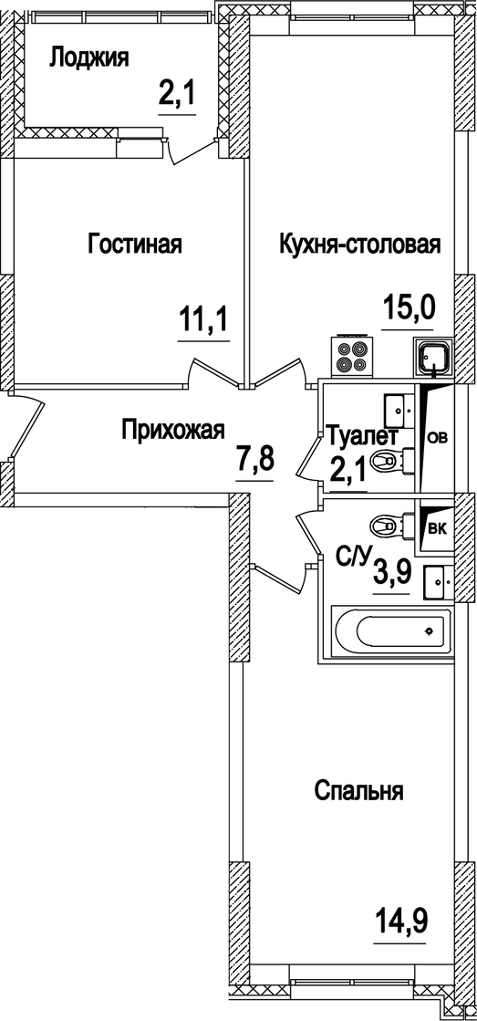 Планировка — Рассказово, 3-комн., 55 м²