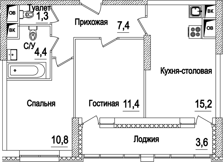Планировка — Рассказово, 3-комн., 51 м²